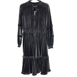 Kate & Sam Velvet Lace Tiered Dress Sz LG Gray Boho Party Holiday Event